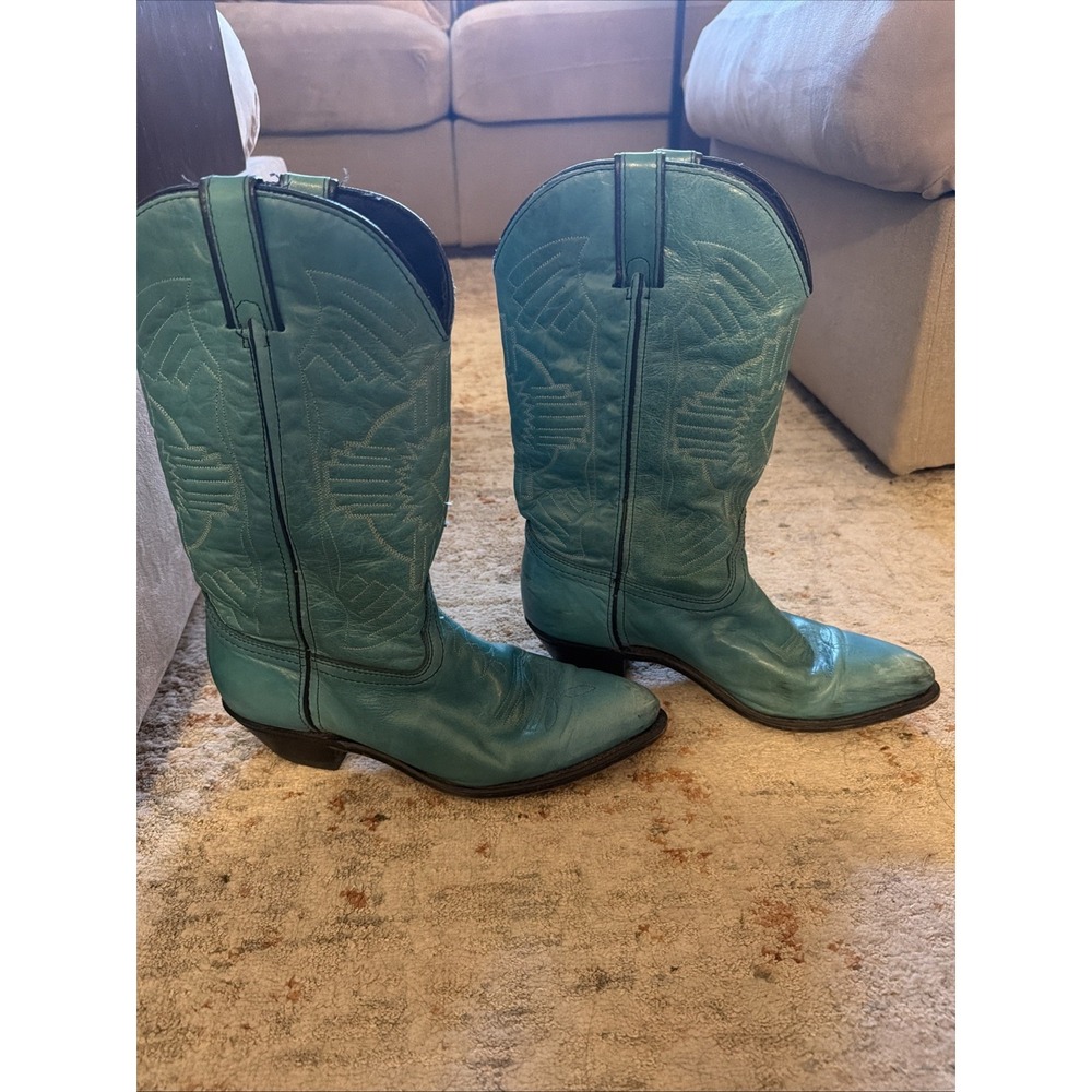 Rare Vintage Durango Turquoise Leather Cowgirl Boots Pointed Toe womens 8